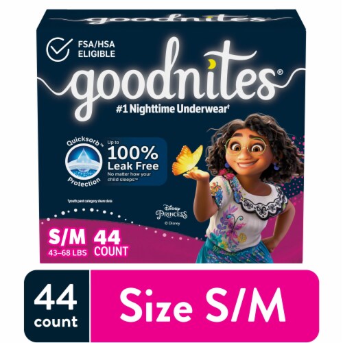 Goodnites Girls' Size S/M Nighttime Bedwetting Underwear, 44 ct - Baker's