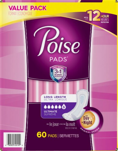 Poise Ultra Thin Incontinence Pads for Women 3 Drop Light Absorbency  Regular Length Winged Pads, 66 ct - Kroger