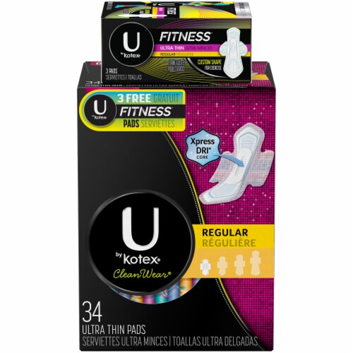 U by Kotex CleanWear Ultra Thin Regular Unscented Pads with Wings Perspective: front