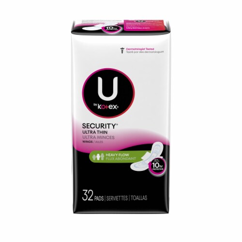 U By Kotex Security Ultra Thin Heavy Flow Unscented Pads With Wings 32 Ct Food 4 Less