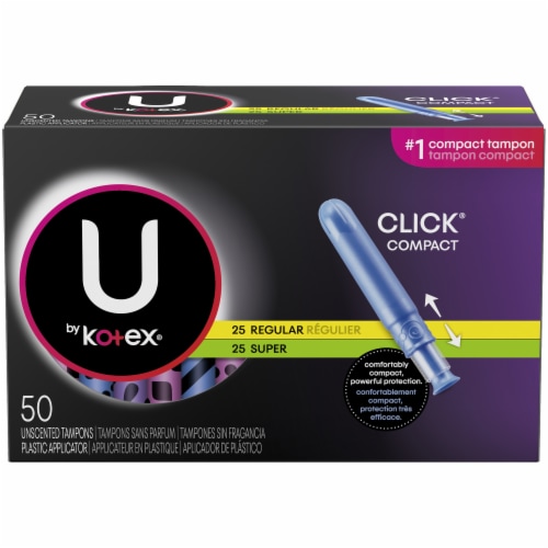 U by Kotex Click Compact Regular & Super Unscented Tampon Multipack Perspective: front