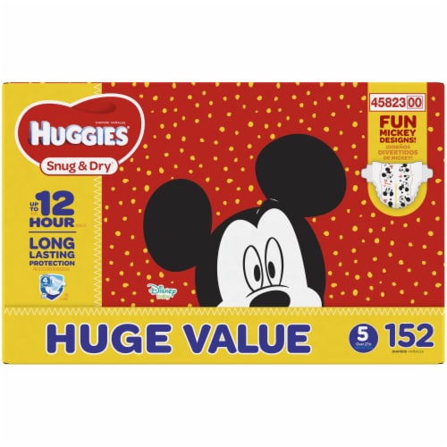 Huggies Snug & Dry Baby Diapers, Size 5 (27+ lbs) Perspective: front