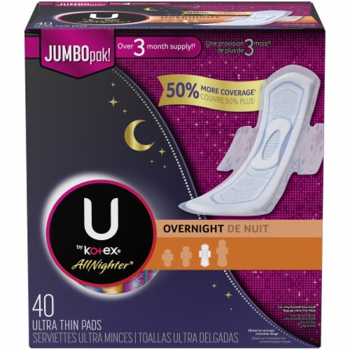 U By Kotex Allnighter Ultra Thin Overnight Pads With Wings 40 Ct Ralphs