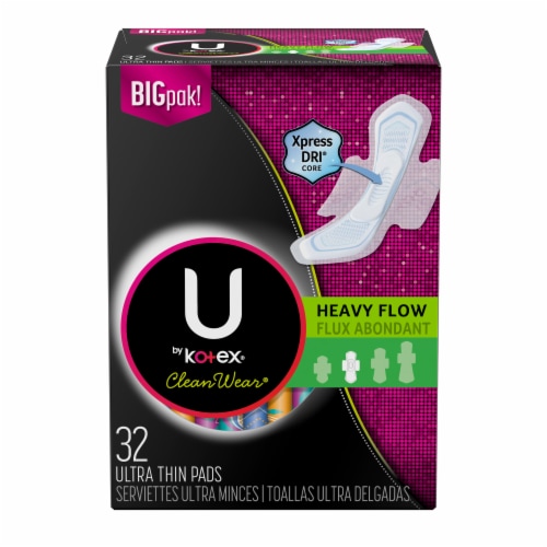 U by Kotex CleanWear Heavy Flow Unscented Ultra Thin Pads with Wings Perspective: front