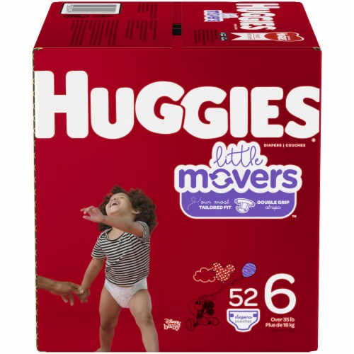 Huggies Little Movers Baby Diapers, Size 6 (35+ lbs) Perspective: front