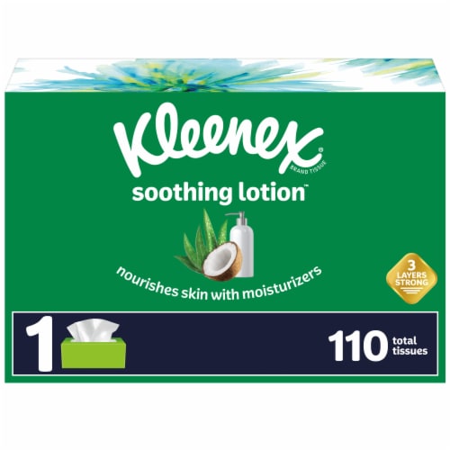 Kleenex Soothing Lotion Facial Tissues Flat Box Perspective: front