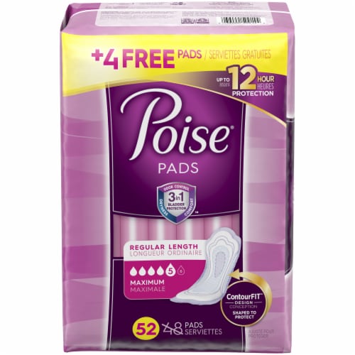 Poise Regular Maximum Incontinence Pads 52 Count Perspective: front