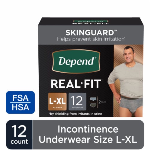 Depend Real Fit Incontinence Underwear Disposable Maximum L/XL Black and  Grey Underwear, 12 ct - Kroger