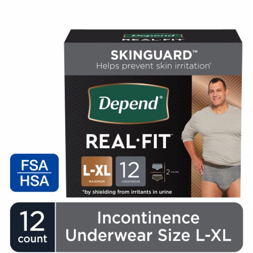 Depend Real Fit Incontinence Underwear Disposable Maximum L/XL Black and Grey Underwear Perspective: front