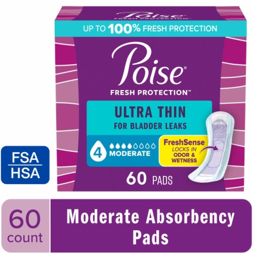 Poise Ultra Thin Female Incontinent Pad Regular Length 9.4 Inch Length 51397, Moderate, 60 Ct Perspective: front