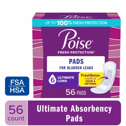 Poise Incontinence Pads & Postpartum Incontinence Pads 6 Drop Ultimate Long Length Pads Perspective: front