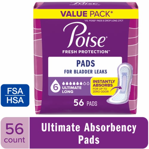 Poise Incontinence Pads for Women, 6 Drop Ultimate Absorbency Perspective: front