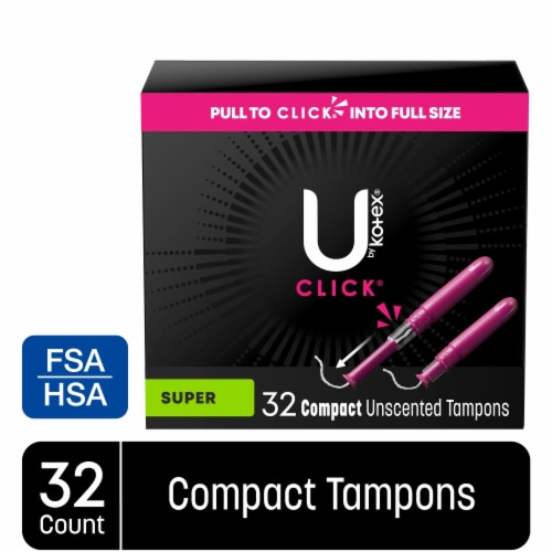 U by Kotex Click Compact Tampons, Super Plus, Unscented, 32 Count