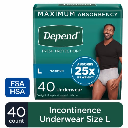 Depend Fresh Protection Adult Incontinence Underwear Maximum Large Grey Underwear Perspective: front