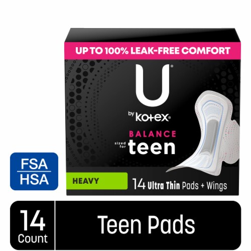 U by Kotex Balance Sized for Teens Extra Absorbency Ultra Thin Pads with Wings Perspective: front