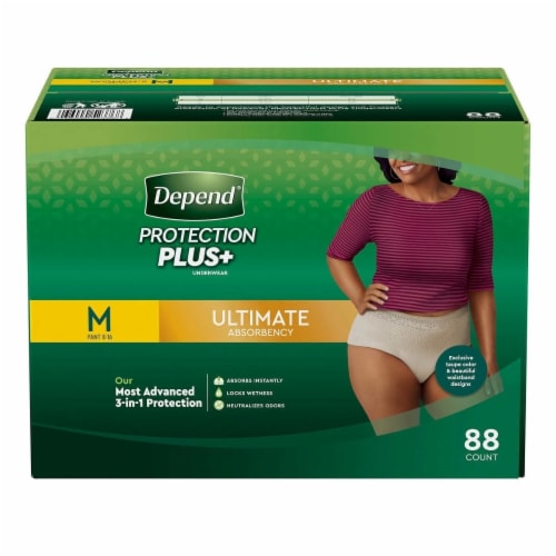 Depend Protection Plus Ultimate Underwear for Women, Medium (88 Count) Perspective: front