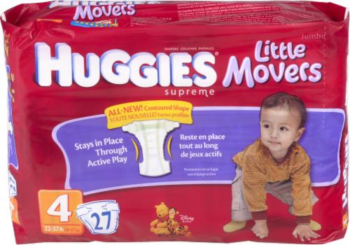 Huggies Little Movers Baby Diapers, Size 4 (22-37 lbs) Perspective: front