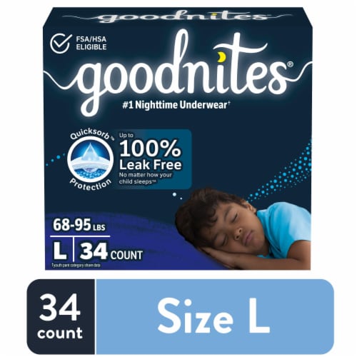 Ninjamas Nighttime Bedwetting Underwear Boy, Size L, 34 Count