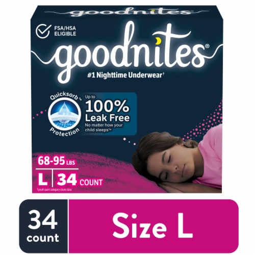 Goodnites Girls' Nighttime Bedwetting Underwear Size Large (68-95 lbs) Perspective: front