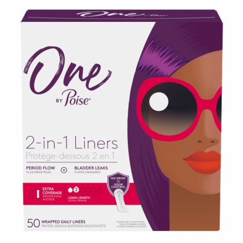 One by Poise 2-in-1 Extra Coverage Long Length Daily Liners Perspective: front