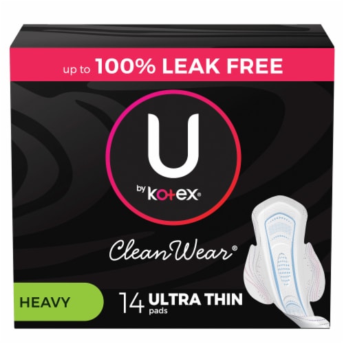 U by Kotex CleanWear Ultra Thin Heavy Feminine Pads with Wings, 14 ct - Pay  Less Super Markets