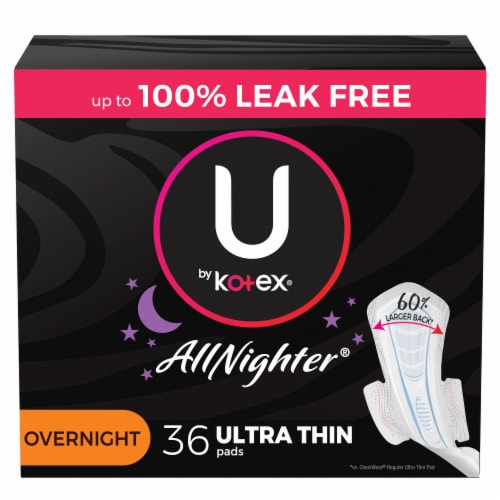 U by Kotex AllNighter Ultra Thin Overnight Feminine Pads with Wings Perspective: front