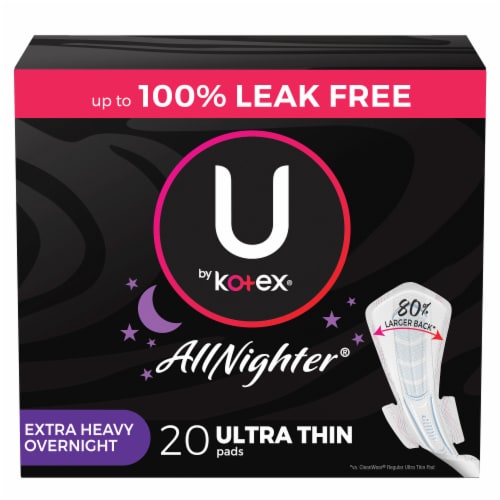 U by Kotex AllNighter Ultra Thin Extra Heavy Overnight Feminine Pads with  Wings, 20 ct - Kroger