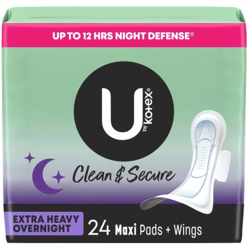 U by Kotex Clean & Secure Overnight Maxi Pads Extra Heavy Absorbency Perspective: front
