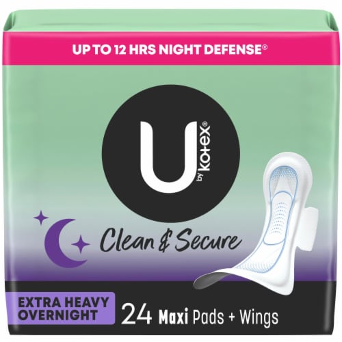 U by Kotex® Security® Extra Heavy Overnight Maxi Pads with Wings, 24 ct -  Baker's