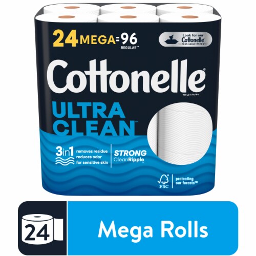Cottonelle Ultra Clean Toilet Paper Strong Toilet Tissue Mega Rolls Perspective: front