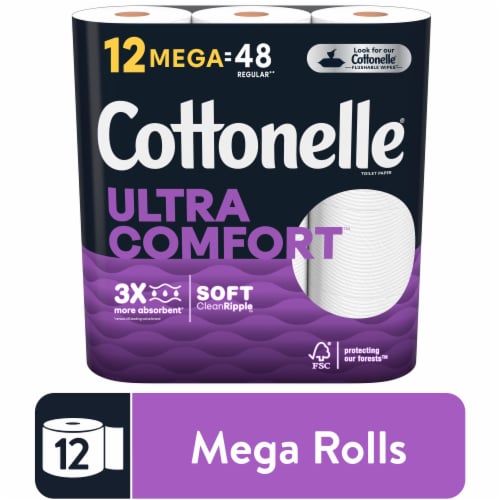 Cottonelle Ultra Comfort Toilet Paper Strong Toilet Tissue Mega Rolls Perspective: front