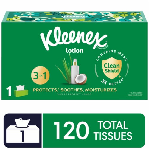 Kleenex Soothing Lotion with Coconut Oil Aloe & Vitamin E Facial Tissues Flat Box Perspective: front
