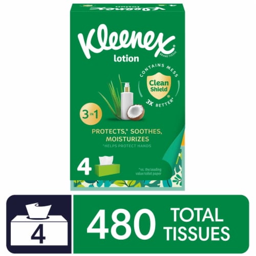 Kleenex Soothing Lotion Facial Tissues with Coconut Oil Aloe & Vitamin E Flat Box Perspective: front
