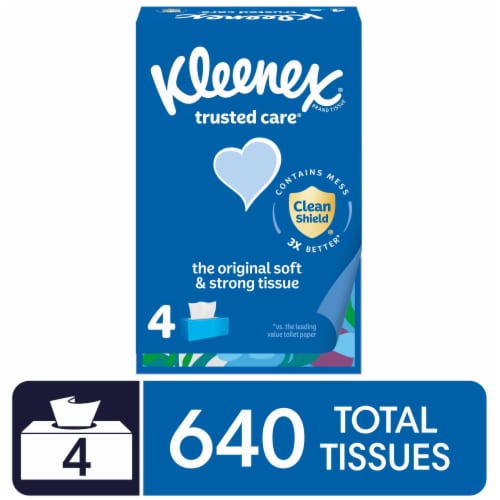 Kleenex Trusted Care Facial Tissues Flat Box Perspective: front