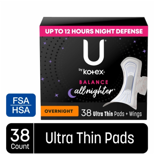 U by Kotex Balance Ultra Thin Overnight Pads with Wings Extra Heavy Absorbency Perspective: front