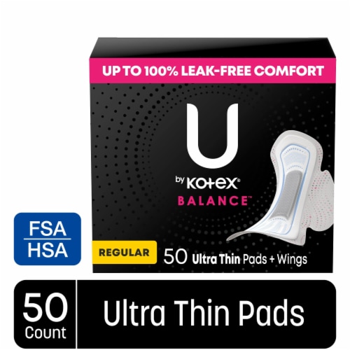U by Kotex Balance Ultra Thin Regular Absorbency Pads with Wings Perspective: front