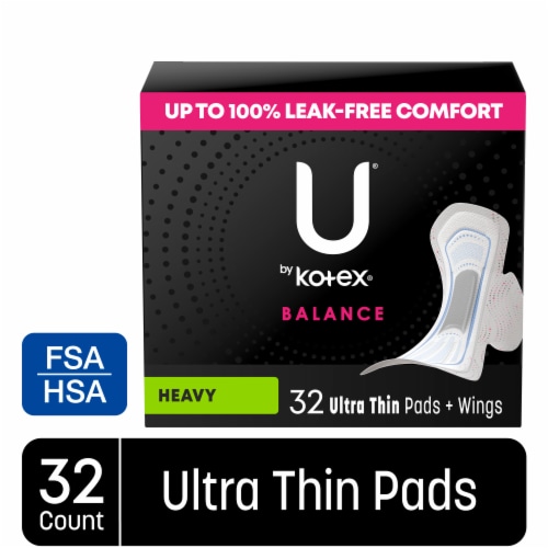 U by Kotex Balance Ultra Thin Pads with Wings Heavy Absorbency Perspective: front