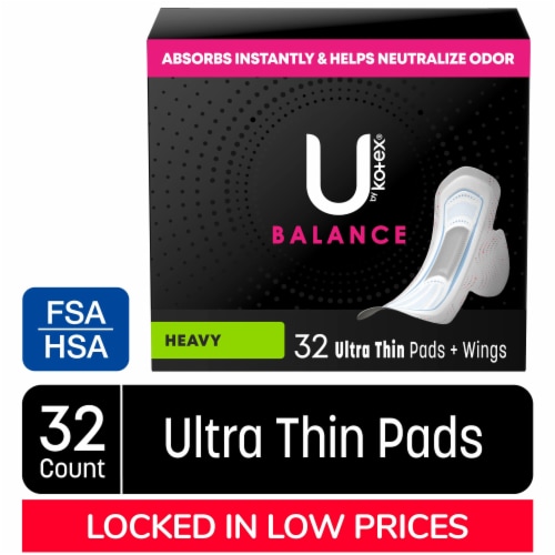 U by Kotex Balance Ultra Thin Pads with Wings Heavy Absorbency Perspective: front