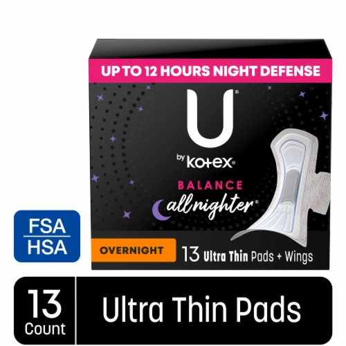 U by Kotex Balance Ultra Thin Overnight Pads with Wings Overnight Absorbency Perspective: front