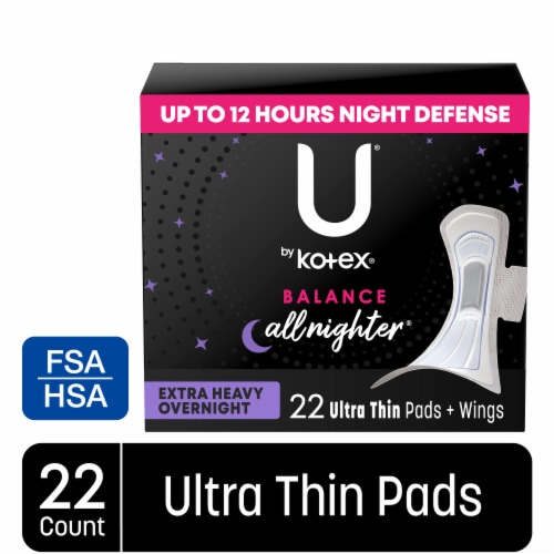 U by Kotex Balance Ultra Thin Overnight Pads with Wings Extra Heavy Absorbency Perspective: front