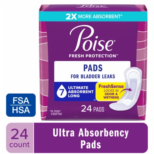 Poise Incontinence Pads & Postpartum Incontinence Pads 7 Drop Ultra Long Length Pads Perspective: front