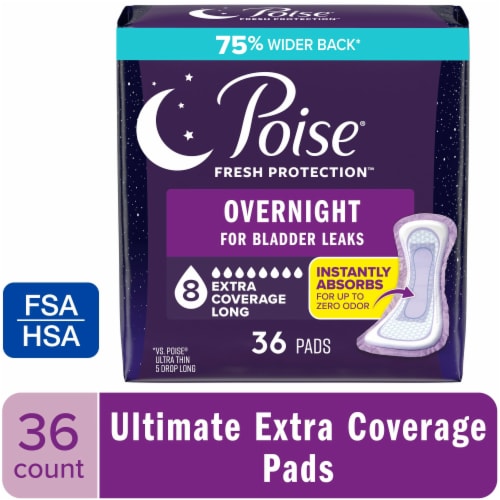 Poise Overnight Incontinence Pads for Women, 8 Drop Extra Coverage Perspective: front