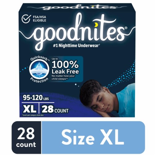 Goodnites Boys' Nighttime Bedwetting Underwear Size Extra Large (95-120 lbs) Perspective: front