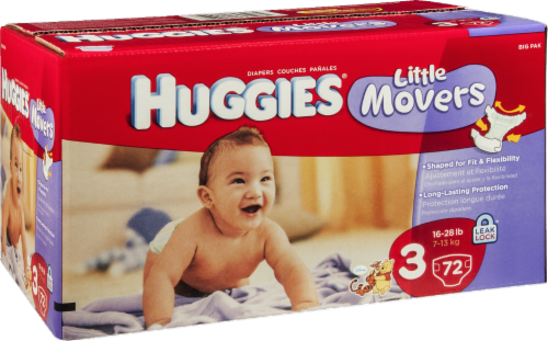 Huggies Little Movers Baby Diapers, Size 3 (16-28 lbs) Perspective: front