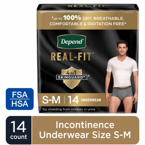 Depend Real Fit Maximum Absorbency Small/Medium Grey Incontinence Underwear for Men Perspective: front
