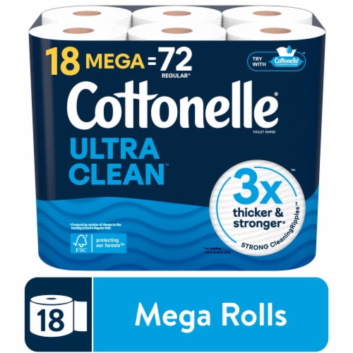 Cottonelle Ultra Clean Toilet Paper Mega Roll Perspective: front