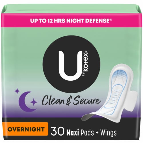 U by Kotex Clean & Secure Overnight Maxi Pads Perspective: front