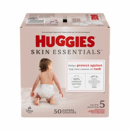 Huggies Skin Essentials Baby Diapers, Size 5 (27+ lbs) Perspective: front