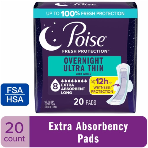 Poise Ultra Thin Incontinence Pads with Wings, 8 Drop Perspective: front