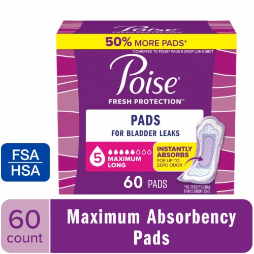 Poise Incontinence Pads for Women, 5 Drop Maximum Absorbency Perspective: front